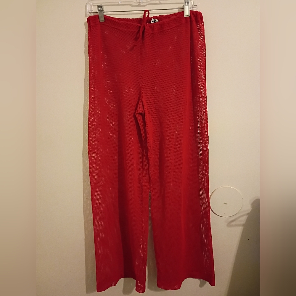 Leilani Women's Red Mesh‎ Wide-Leg Lounge Pants - Sz M/L